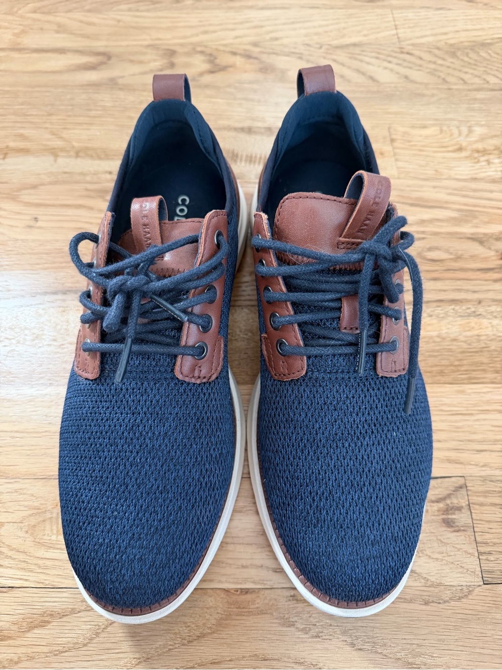 Cole Haan Navy Knit Slip-On Shoes with Brown Leather Accents